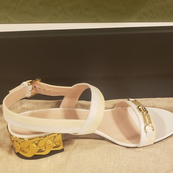 Gucci Kid Scamosciato White Women's Sandles Size 37.5 - Picture 4 of 9